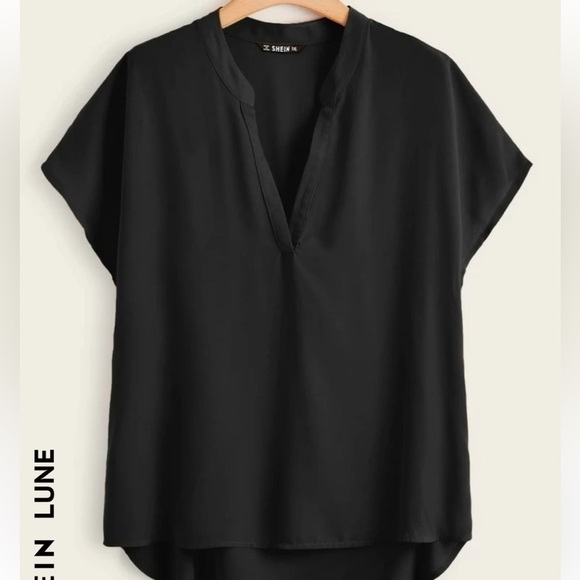 BLACK+ hot pink short sleeve v notch neck dip hem tops size 1X basics - Picture 2 of 11